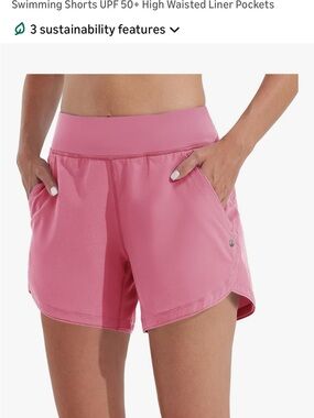 Willet High-Waisted Pink Athletic Swim Shorts with Pockets.